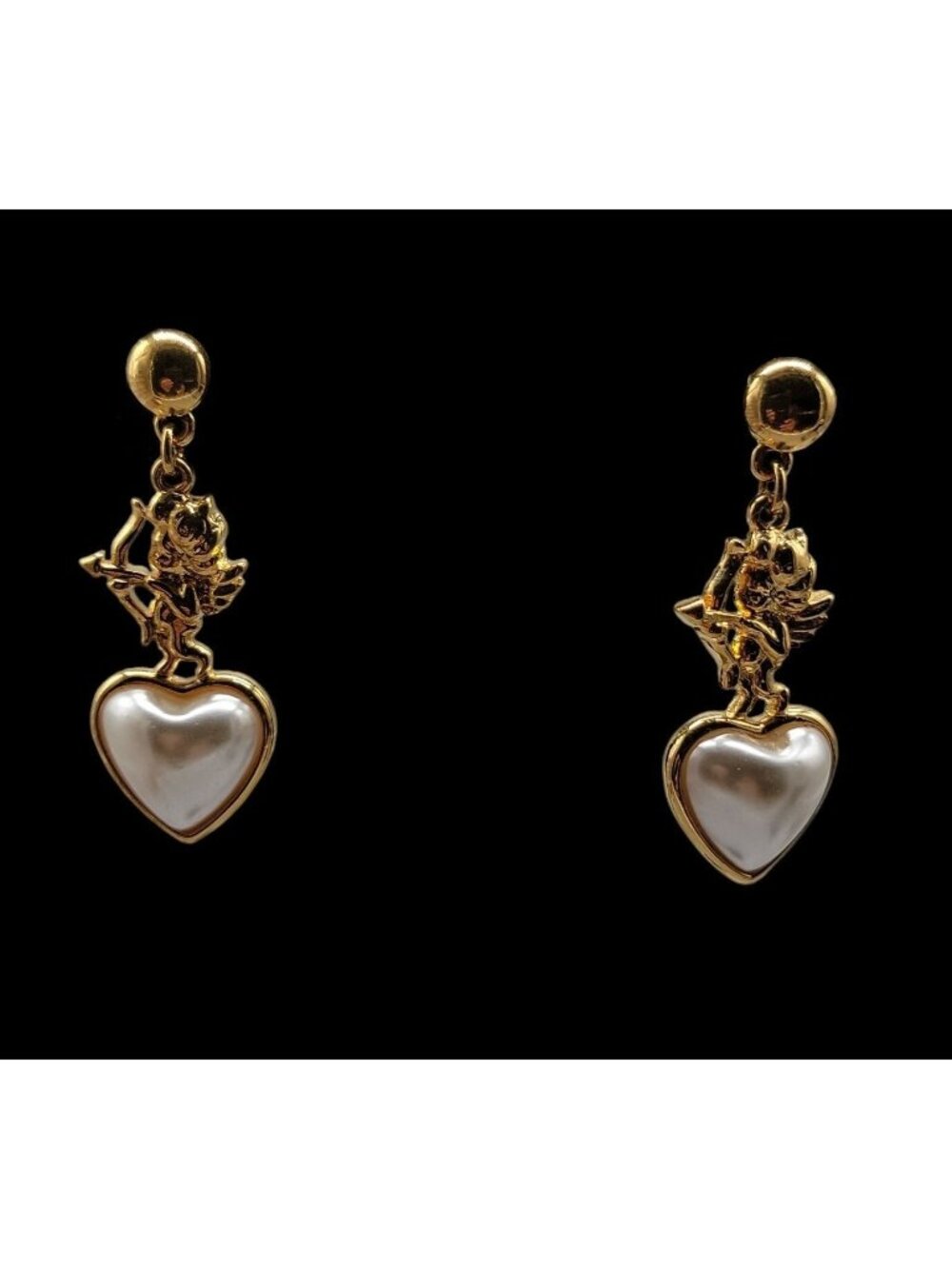 Jim Shore Post Earrings Cherub Dangling  Heart Mabe Pearl Rare Find Collectible - Picture 2 of 13